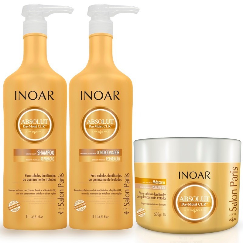 Kit Inoar Absolut DayMoist Shampoo 1000ml + Conditioner 1000ml + Mask 500g