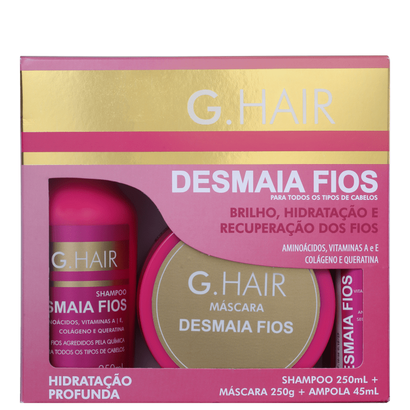 Kit Desmaia Fios G.Hair Inoar Shampoo 250ml + Mask 250g + Ampoule 45ml