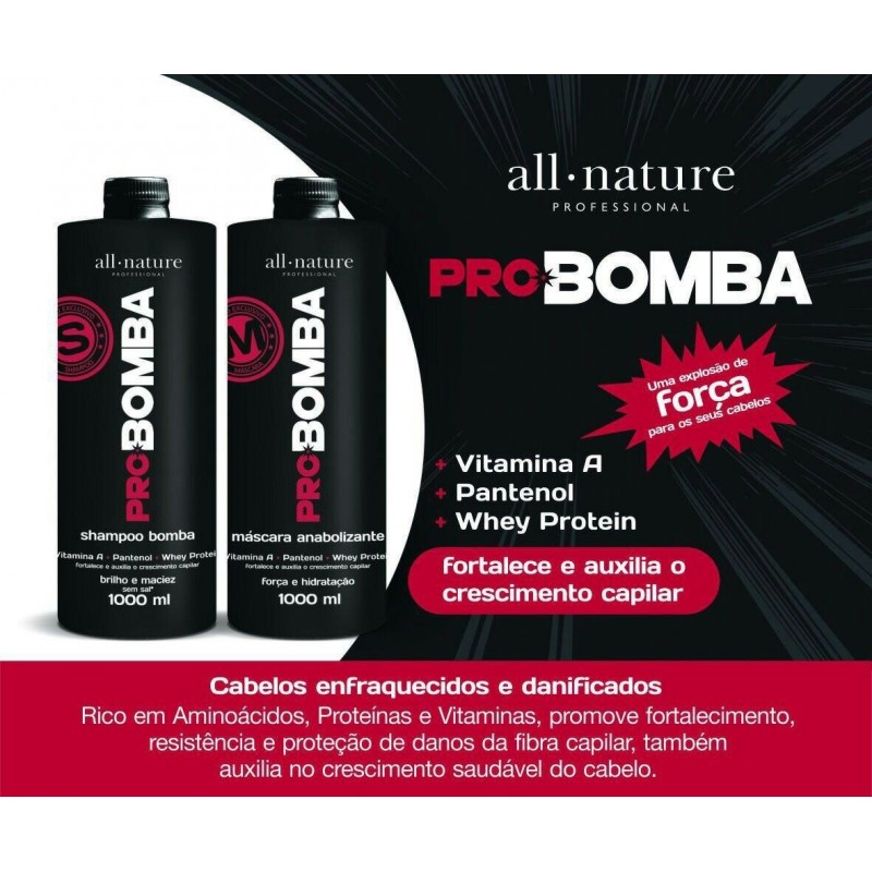 Bomba - Shampoo e Máscara Anabolizante 1000ml  ALL NATURE    Beautecombeleza.com