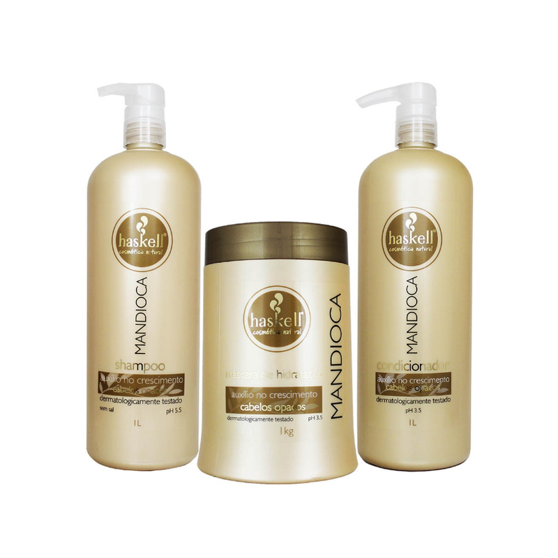 Kit Profissional de Mandioca 2x1L e 1Kg Haskell Beautecombeleza.com