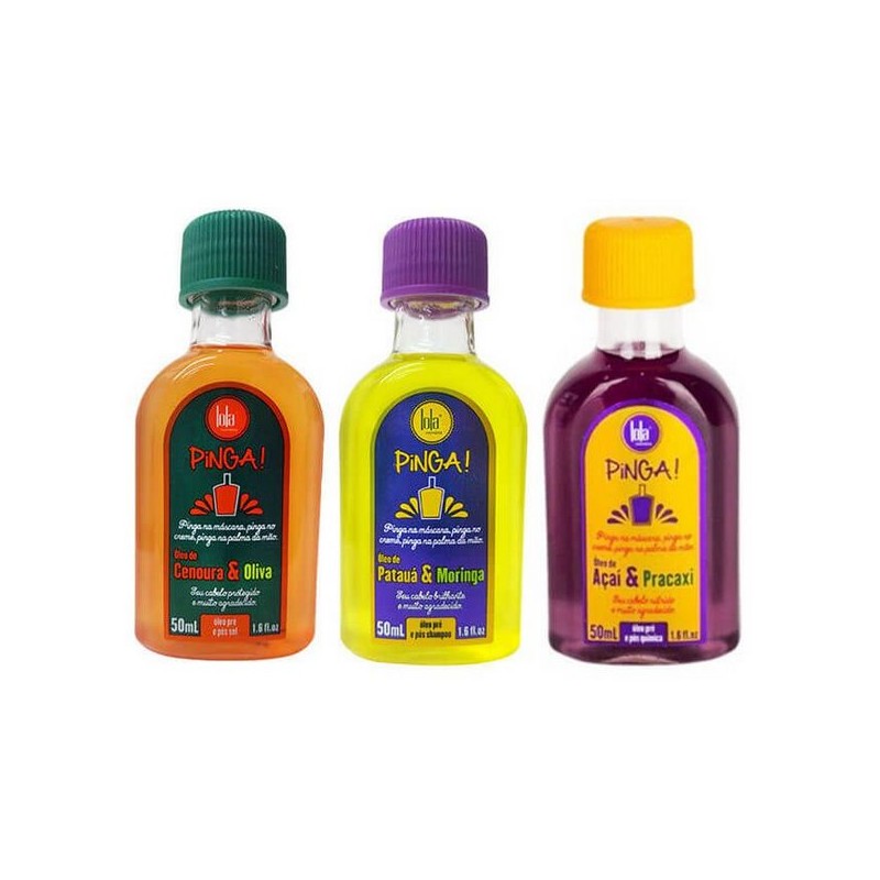 Pinga Oil Acai Pracaxi Carrot Olive Pataua Moringa Kit 3x50ml - Lola Cosmetics Beautecombeleza.com