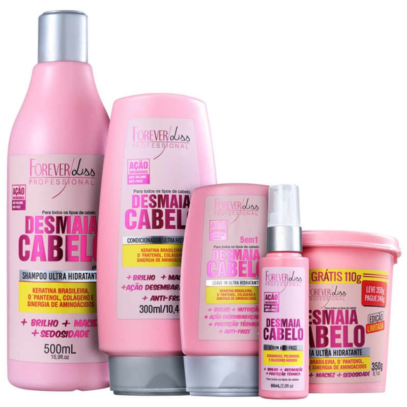 Desmaia Cabelo Home Care Maintenance Kit 5 Products - Forever Liss Beautecombeleza.com