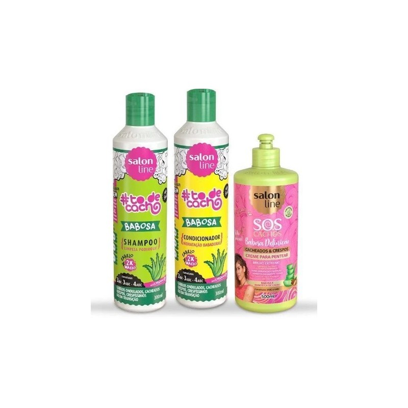 Kit Babosa Shampoo e Condicionador +  Creme S.O.S  - Salon Line Beautecombeleza.com