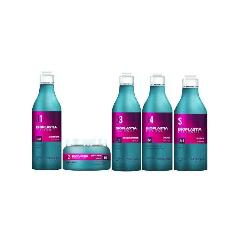 Hair Reconstruction Coconut Bioplasty Kit 5x500ml - Tree Liss Beautecombeleza.com Hair Reconstruction Coconut Bioplasty Kit 5x500ml - Tree Liss Beautecombeleza.com
