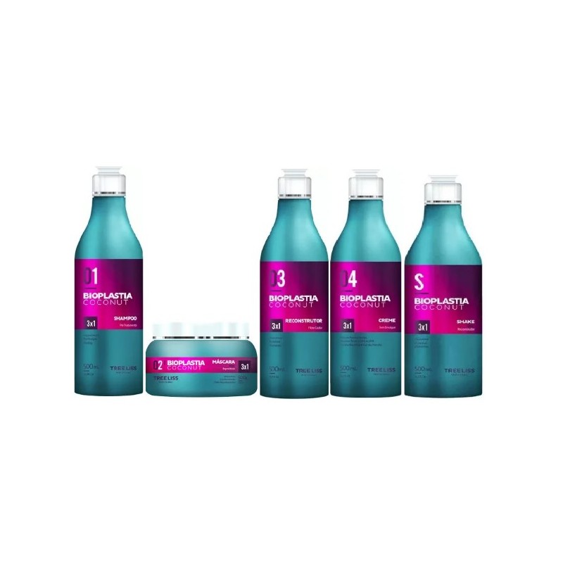 Hair Reconstruction Coconut Bioplasty Kit 5x500ml - Tree Liss Beautecombeleza.com