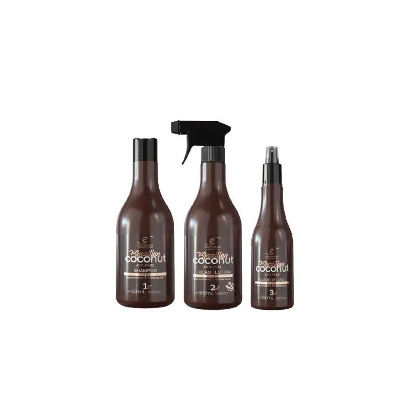 Brazilian Coconut Anti Frizz Intense Glow Shine Home Care Kit 3 Prod. - Ecosmetics Beautecombeleza.com