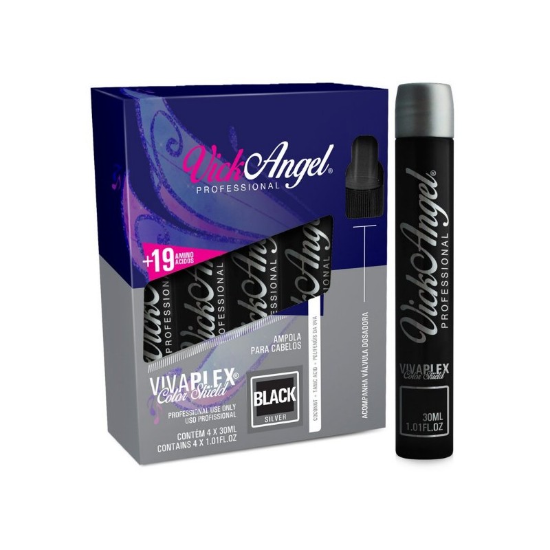 Ampola BLACK Matizador VivaPLEX Color Shield  4 X 30ml (19 Aminoácidos) - Vick Angel Beautecombeleza.com