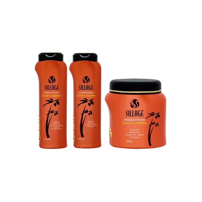 Shampoo, Condicionador e Máscara Premium Coco e Jojoba Kit 3 Produtos - Sillage 
Beautecombeleza.com