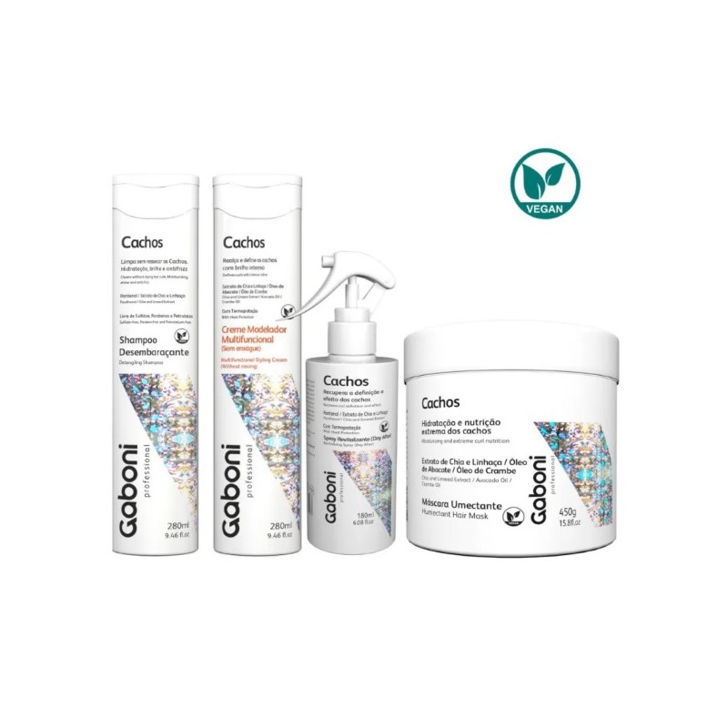 Cachos Vegano Kit 4 Produtos -  Gaboni Beautecombeleza.com