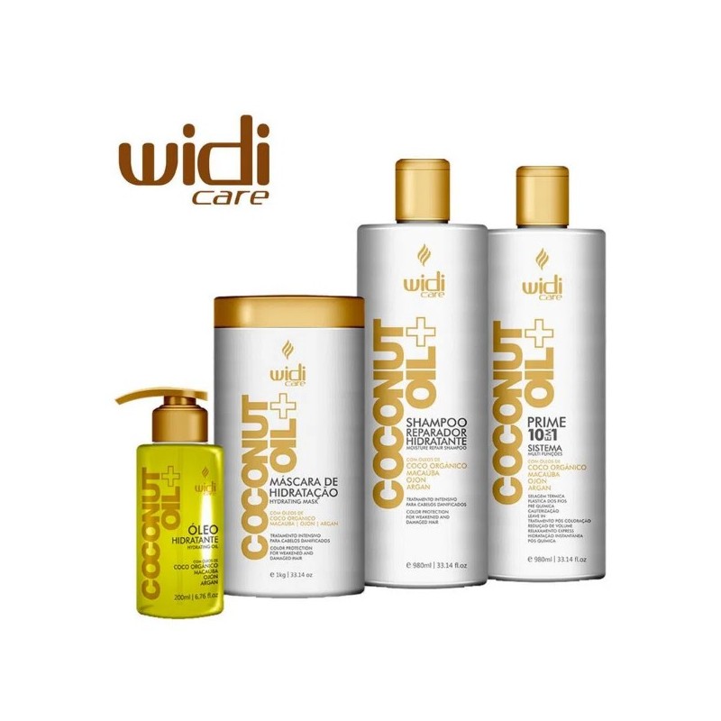 Coconut Oil Organic 10 in 1 Traitement Kit 4 Itens - Widi Care   Beautecombeleza.com