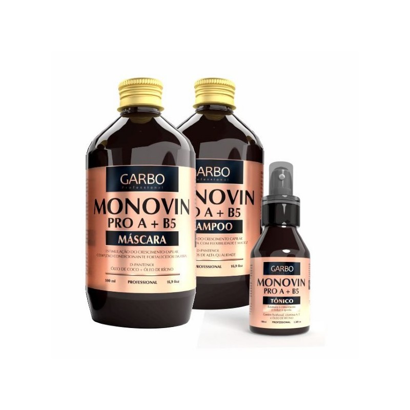 Combo Crescimento - Monovin Pro A + B5 + Tônico Kit 3 - Garbo Beautecombeleza.com Combo Crescimento - Monovin Pro A + B5 + Tônico Kit 3 - Garbo Beautecombeleza.com