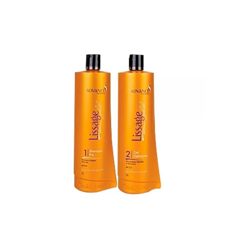 Lissage Progressive Brush Keratin Straightening Kit 2x1L - Gold Hair Advance Beautecombeleza.com