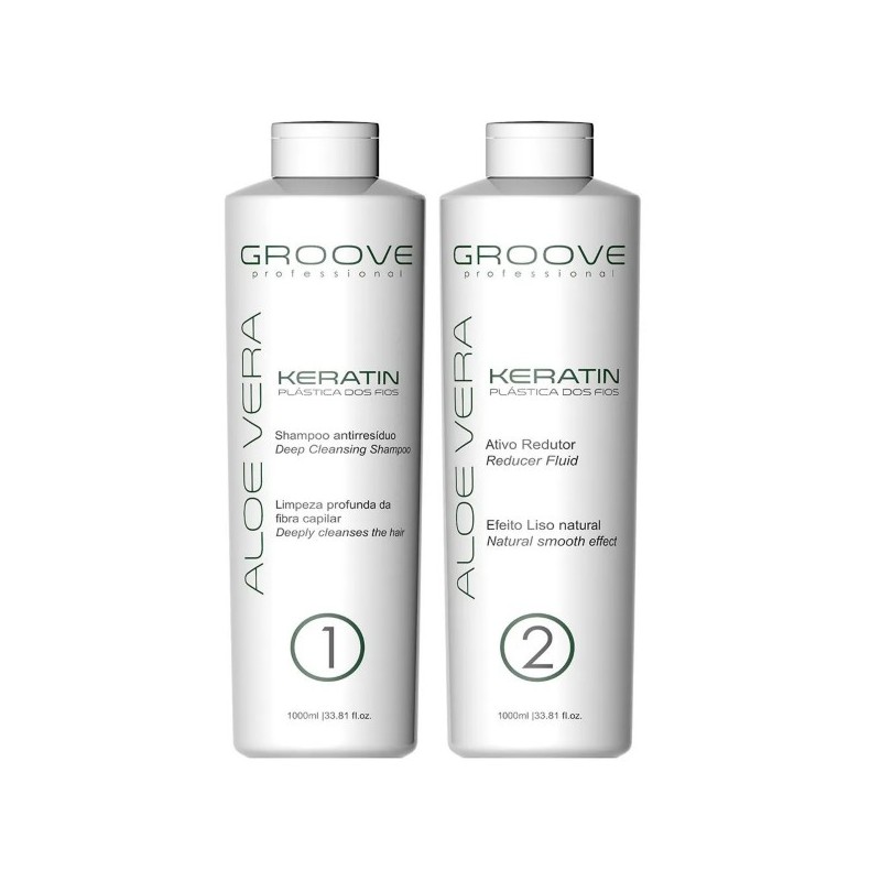 Plastique pour Cheveux Aloe Vera Keratin Lissage  2x1000ml - Groove  Beautecombeleza.com