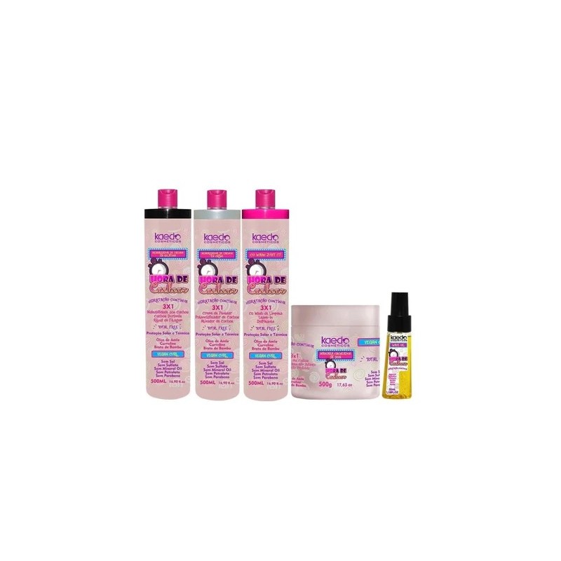 Hora de Cachear 3x1 Continued Hydration Curly Hair Treatment Kit 5 Itens - Kaedo   Beautecombeleza.com