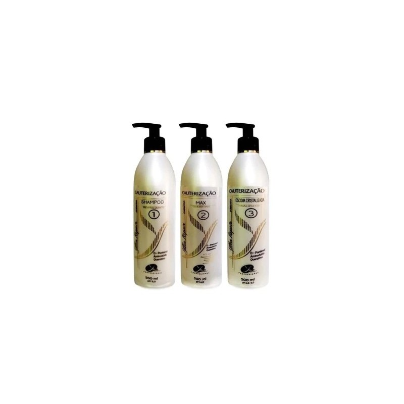 Cauterização Max Queratina Shampoo E Escova Cristalizada  Kit 3x500ml - Yllen Beautecombeleza.com