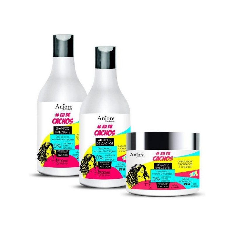 Coconut Collagen Vit. E Keratin #EuDeCachos Wahy Curly Hair Kit 3x500 - Anjore Beautecombeleza.com