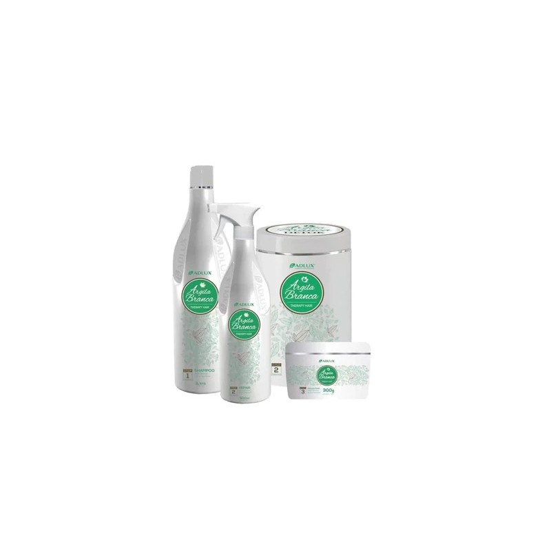White Clay Hair Therapy Reconstruction Revitalizing Hydration Kit 4 Itens - Adlux Beautecombeleza.com
