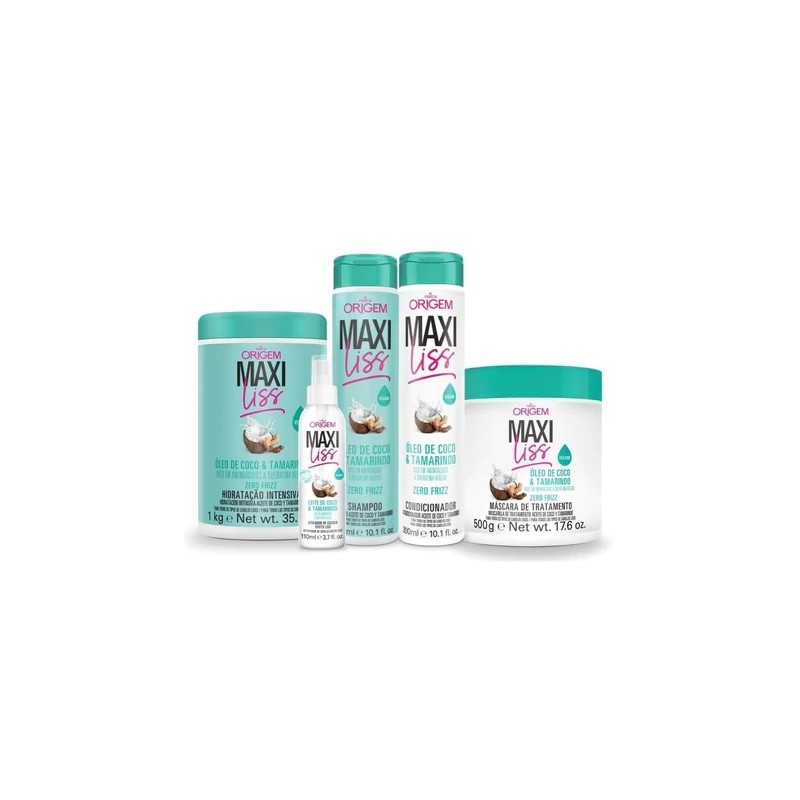 Maxiliss Coconut Oil Tamarindo Origem Anti Frizz Treatment Kit 5 Itens - Nazca Beautecombeleza.com