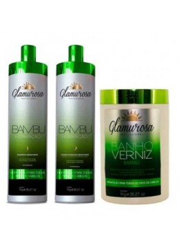 Hidratação Bambú e Banho de Verniz Kit 3x1000ml - Glamurosa Cosméticos Beautecombeleza.com