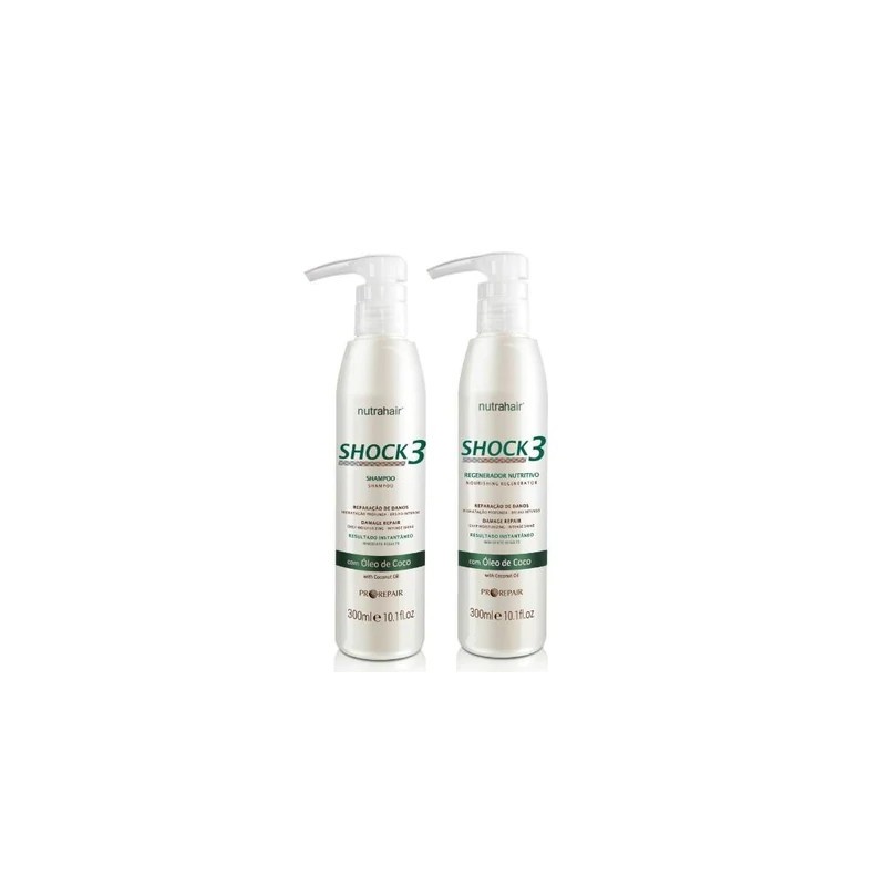 Moisturizing Damaged Repair Instant Result Shock3 Coconut 2x300ml - NutraHair Beautecombeleza.com