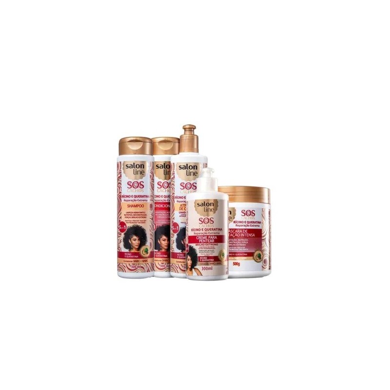 Salon Line SOS Curls Ricino Keratin Wavy Curly Deep Repair Treatment 5 Prod. Beautecombeleza.com