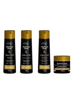 Shampoo + Condicionador + Finalizador + Máscara - Cabelo Forte Kit 4 - Alpha Line Beautecombeleza.com