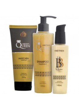Queen Macadamia Camelina Hair Protection Nourishing Kit 3 Itens - Aneethun Beautecombeleza.com