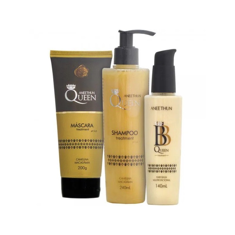 Queen Macadamia Camelina Hair Protection Nourishing Kit 3 Itens - Aneethun Beautecombeleza.com