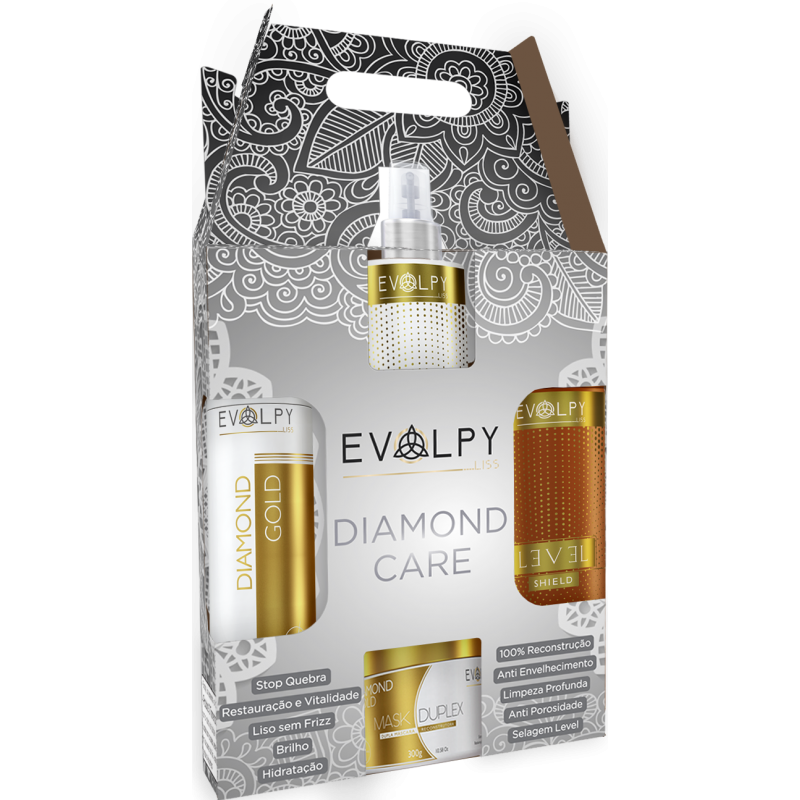 Diamond Gold +  Level  Spray + Keratina Nutritiva Kit 4 - Evolpy Liss Beautecombeleza.com