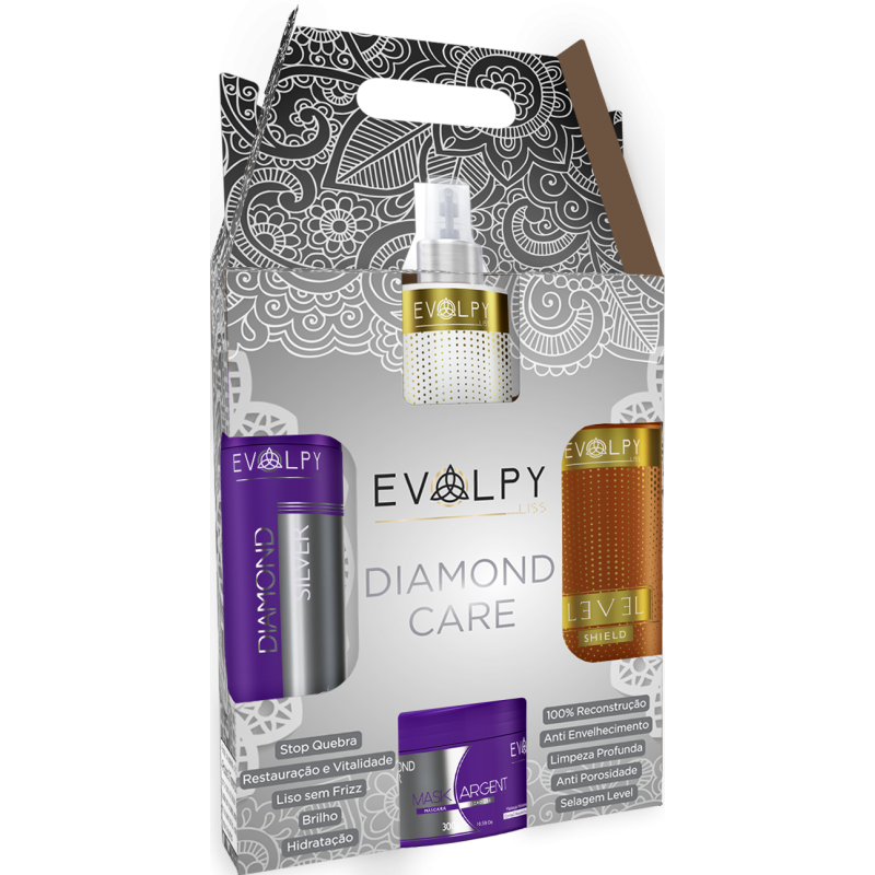 Diamond Silver +  Level  Spray + Keratina Nutritiva  Kit 4 - Evolpy Liss Beautecombeleza.com