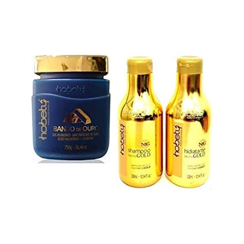 Gold Bath Tecno Gold Hair Strenghtening Hyaluronic Acid Collagen Treatment Kit 3 Itens - Hobety Beautecombeleza.com