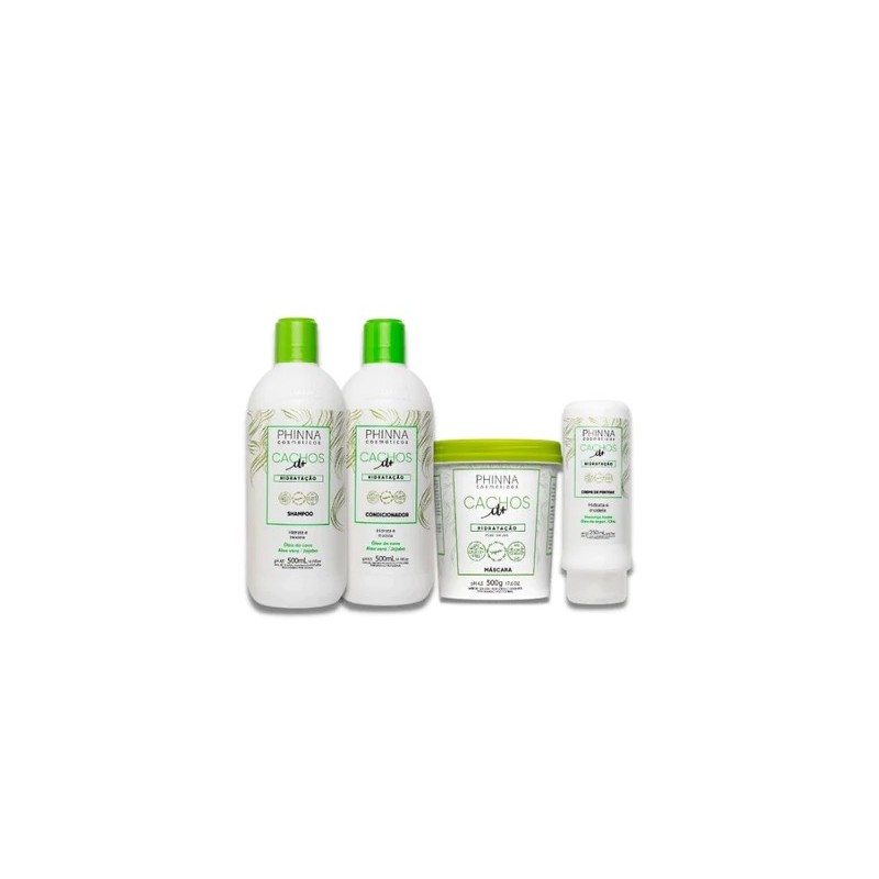 Cachos D+ Curly Hair Curls Maintenance Shine Softness Hydration Hair Treatment Kit 4 Itens - Phinna Beautecombeleza.com