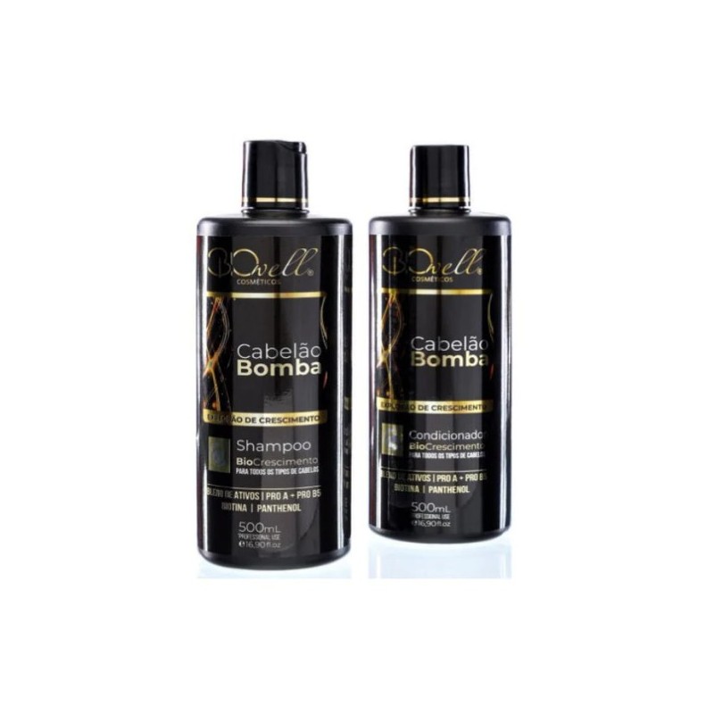 Cabelão Bomba Hair Growth Biotin Vitamins Pump Treatment Kit 2x500ml - Biowell Beautecombeleza.com