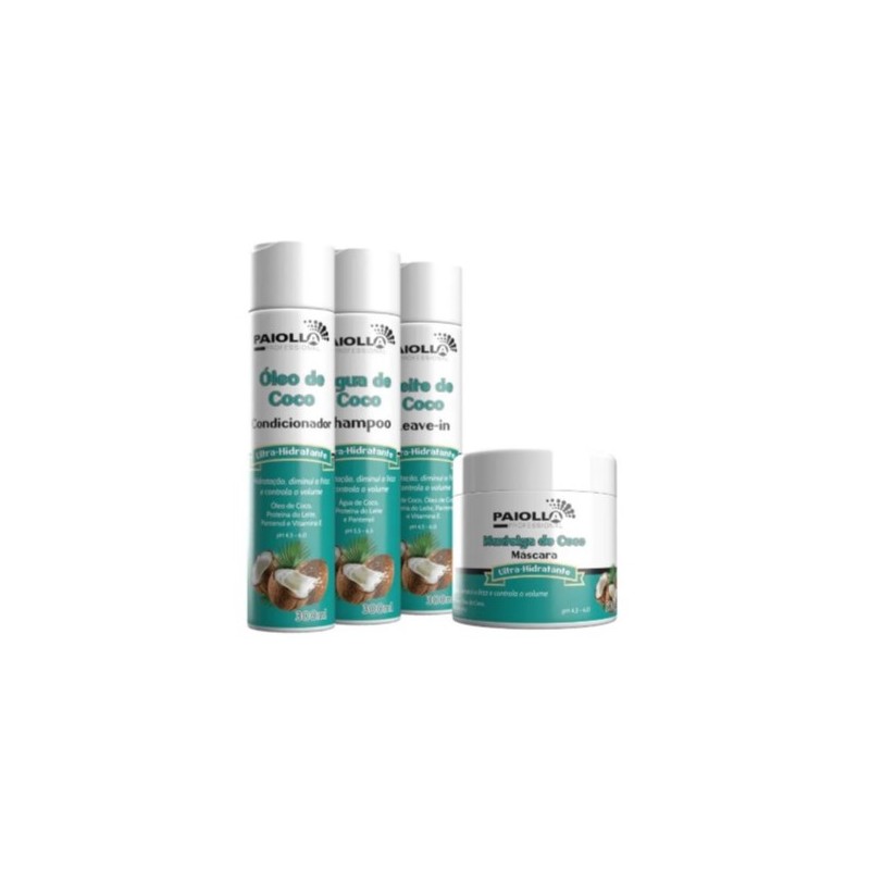 Coconut Hydration Dry Hair Moisture Shine Softness Treatment Kit 4 Itens - Paiolla Beautecombeleza.com