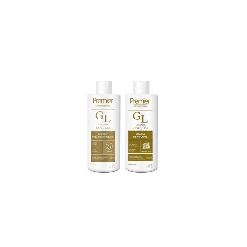 Réducteur de Volume Gold Liss Lissage Brésilien Kit 2x1L - Premier Hair Beautecombeleza.com