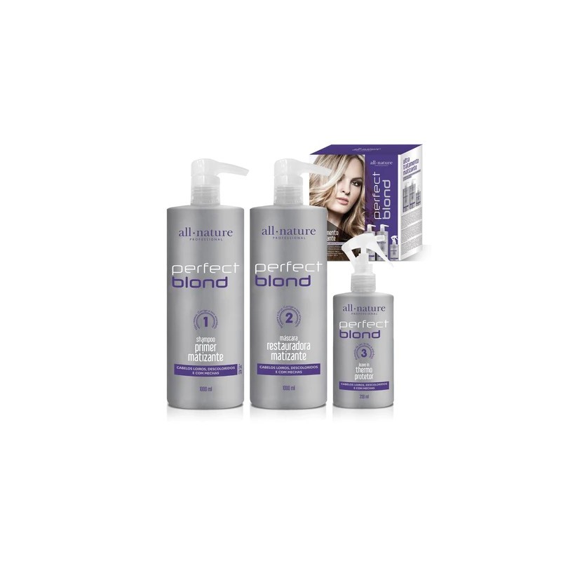 Perfect Blond Bleached Gray Hair Tinting Protection Kit 3 Prod. - All Nature Beautecombeleza.com