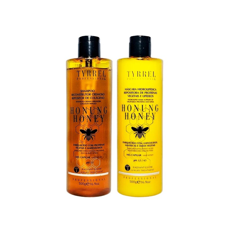 Honung Honey Traitement Capillaire au Miel Kit 2x500g - Tyrrel Beautecombeleza.com