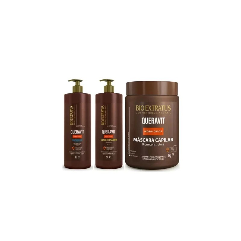 Queravit SOS Traitement Bio Reconstructeur des Cheveux Endommagés Kit 3x1 - Bio Extratus Beautecombeleza.com