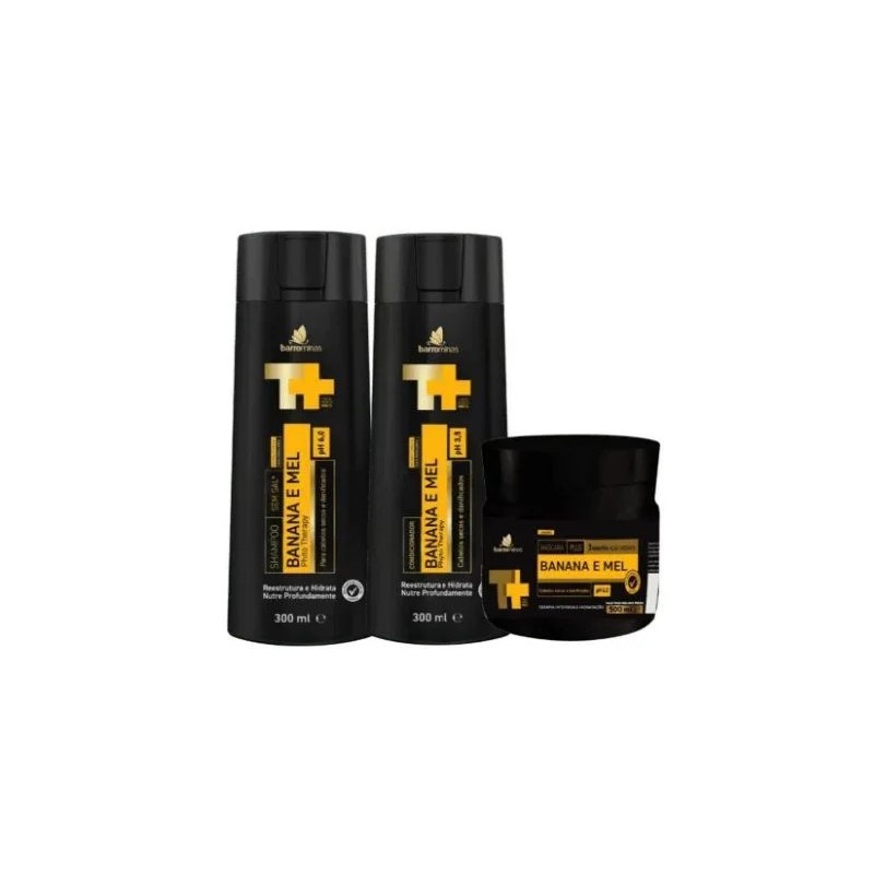 Banana e Mel Tratamento Nutritivo e Hidratante Kit 3 Itens - Barrominas Beautecombeleza.com