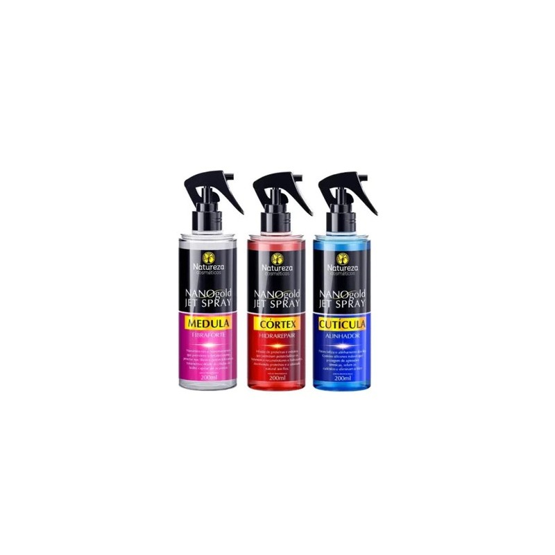 Nano Gold Jet Spray Medulla + Cortex + Cuticule Kit 3x200ml - Natureza Cosmetics Beautecombeleza.com Nano Gold Jet Spray Medulla + Cortex + Cuticule Kit 3x200ml - Natureza Cosmetics Beautecombeleza.com