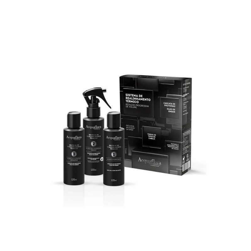 Sistema Realinhamento Térmico Kit 3x120ml - Acquaflora Beautecombeleza.com Sistema Realinhamento Térmico Kit 3x120ml - Acquaflora Beautecombeleza.com