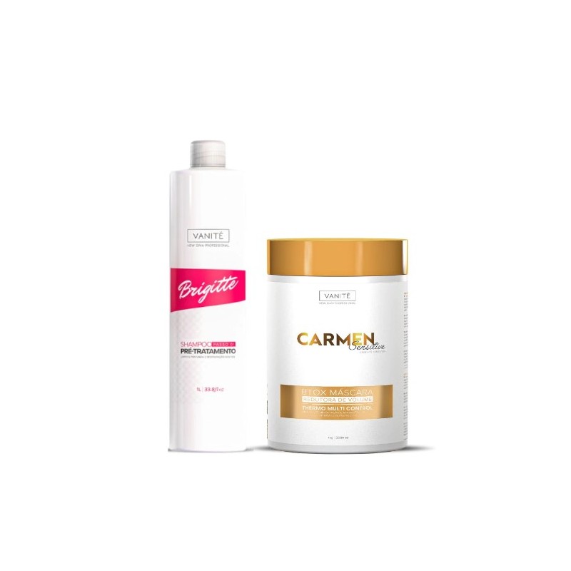 Vanité Brigitte Shampoo + Carmen Sensitive Lissage Réducteur de Volume Kit2x2kg - Vanité