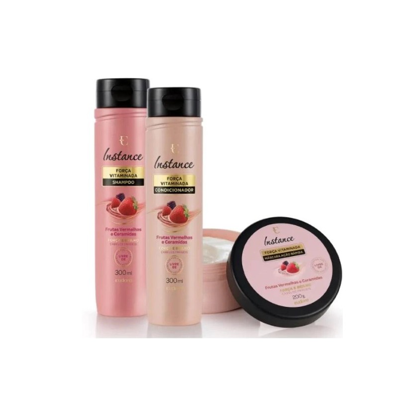 Instance Red Fruits Ceramides Shine Vitamin Strength Treatment 3 Itens - Eudora Instance Red Fruits Ceramides Shine Vitamin Strength Treatment 3 Itens - Eudora