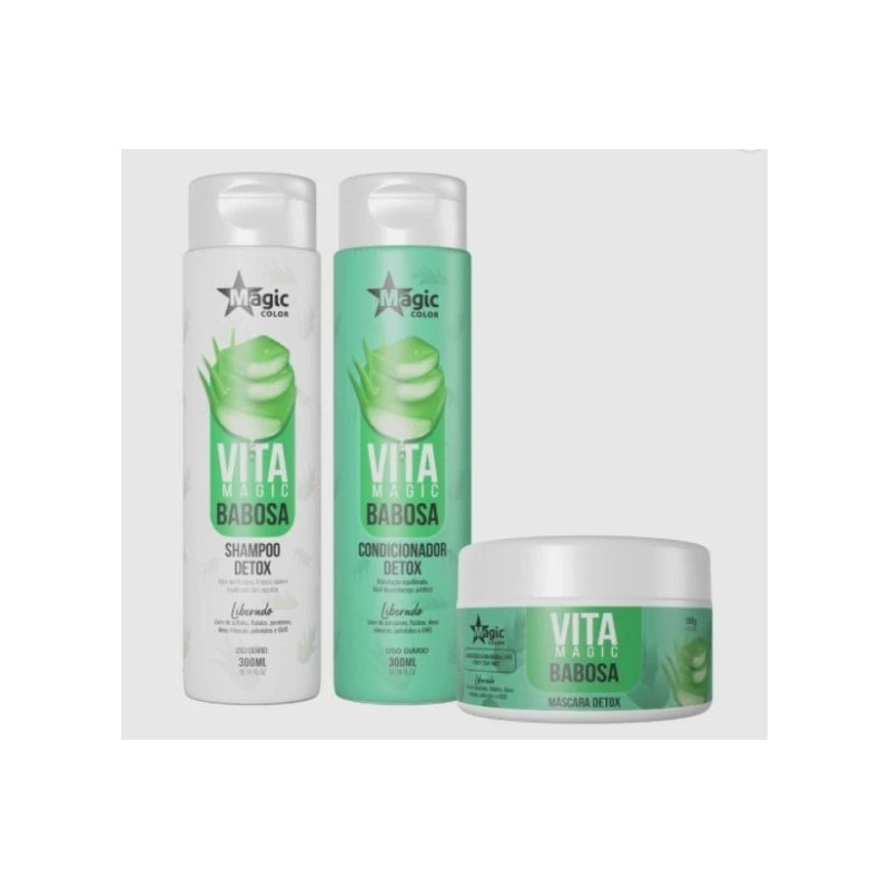 Brazilian Original Vita Magic Detox Aloe Vera Anti Frizz Kit 3 Itens - Magic Color Beautecombeleza.com