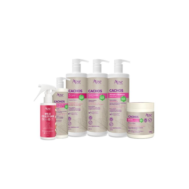 Apse Cosmetics - Curls Kit - Shampoo, Conditioner, Gel, Mask, Activator, and Finishing Spray (6 items) Beautecombeleza.com