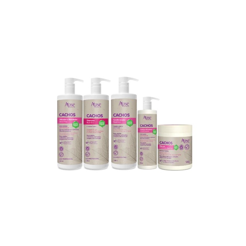 Apse Cosmetics - Curls Kit - Shampoo, Conditioner, Gel, Mask, and Activator (5 items) Beautecombeleza.com