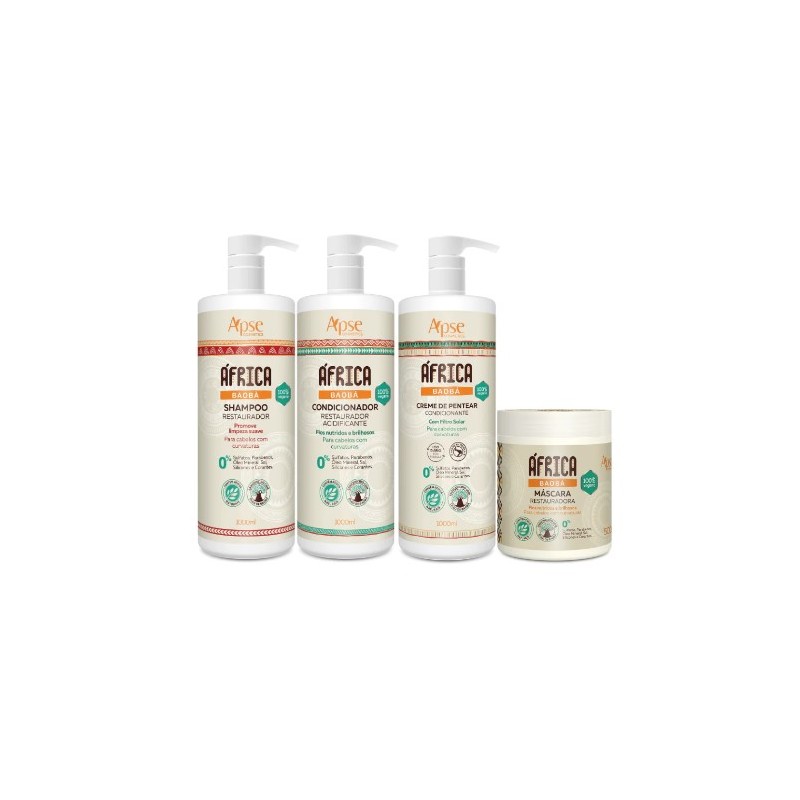 África Baobá - Shampoo, Condicionador, Máscara e Creme de Pentear Kit 4 - Apse Cosmetics Beautecombeleza.com
