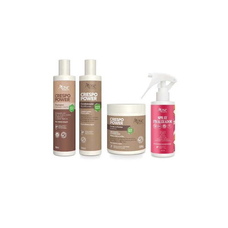 Crespo Power - Shampoo, Condicionador, Creme de Pentear e Spray Finalizador Kit4 - Apse Cosmetics Beautecombeleza.com