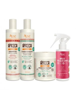 África Baobá - Shampoo, Condicionador, Creme de Pentear e Spray Finalizador Kit 4 - Apse Cosmetics Beautecombeleza.com