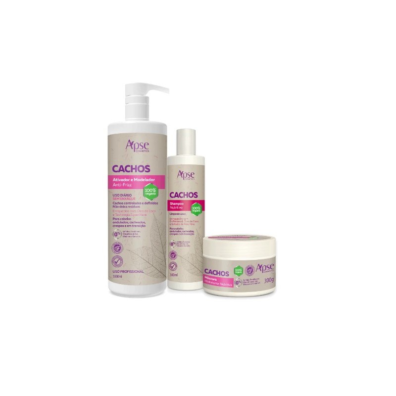 Cachos - Shampoo, Máscara e Ativador de Cachos Kit 3 - Apse Cosmetics 
 Beautecombeleza.com